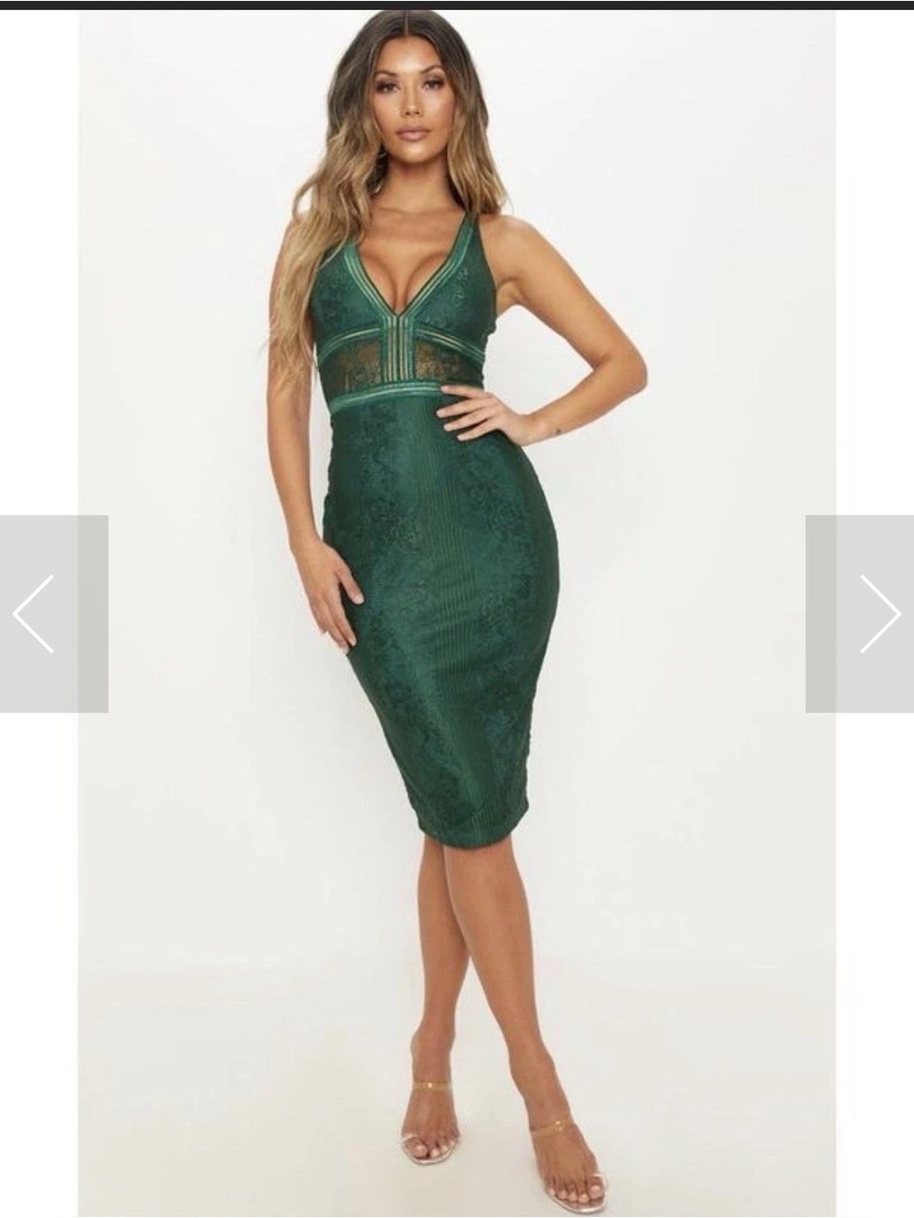 PrettyLittleThing Emerald Green Lace Midi Dress
